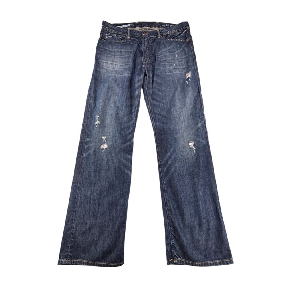Gap 1969 Authentic Jeans Mens 36x30 Distressed Denim Blue Cotton